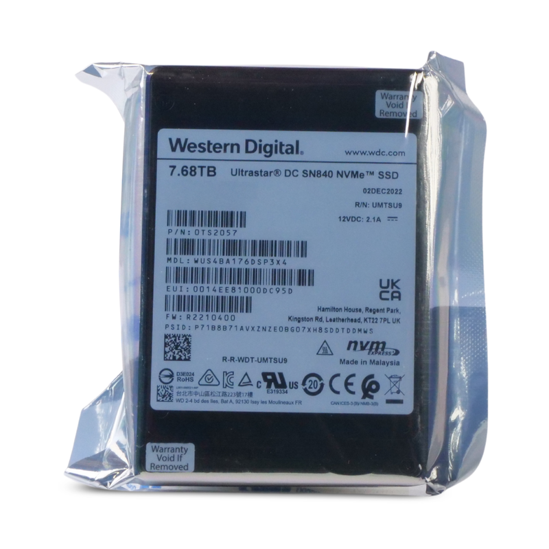 Western Digital Ultrastar DC SN840 WUS4BA176DSP3X4 0TS2057 7.68TB 1 DWPD PCIe Gen 3.1 x4 4GB/s 3D TLC U.2 NVMe 2.5in SSD