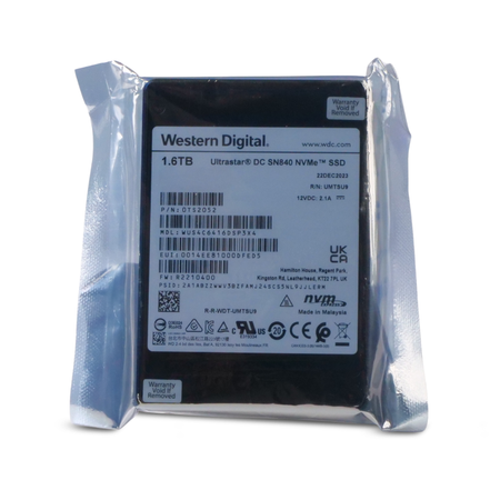 Western Digital Ultrastar DC SN840 WUS4C6416DSP3X4 0TS2052 1.6TB 3 DWPD PCIe Gen 3.1 x4 4GB/s 3D TLC U.2 NVMe TCG 2.5in SSD