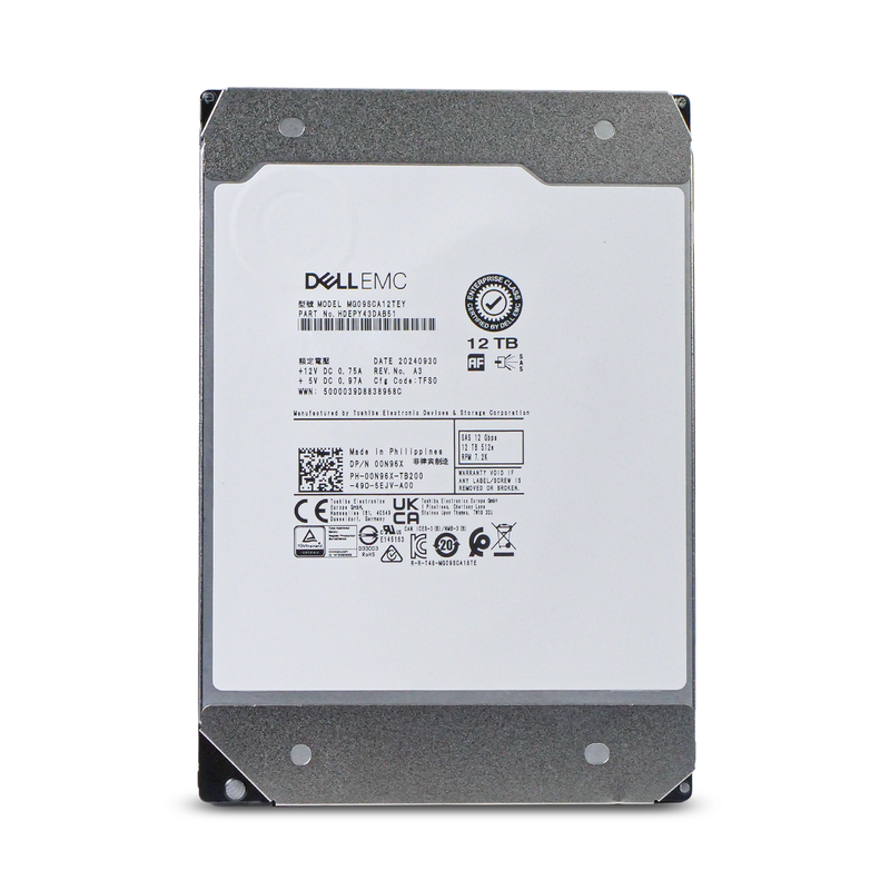 Dell/Toshiba MG09 MG09SCA12TEY 12TB 7.2K RPM SAS 12Gb/s 512e 512MiB 3.5in HDD