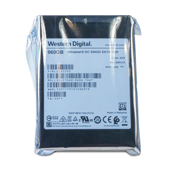 Western Digital Ultrastar DC SA620 SDLF1DAR-960G-1HA1 0TS1792 960GB 0.6 DWPD SATA 6Gb/s MLC 2.5in SSD