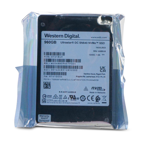 Western Digital Ultrastar DC SN640 WUS4BB096D7P3E4 0TS1849 960GB 0.8 DWPD PCIe Gen 3.1 x4 4GB/s 3D TLC U.2 NVMe 2.5in SSD