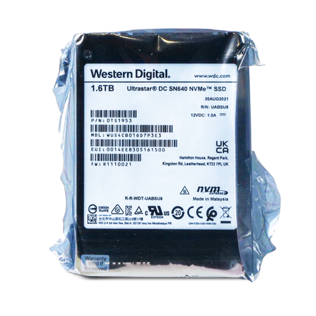 Western Digital Ultrastar DC SN640 WUS4CB016D7P3E3 0TS1953 1.6TB 2 DWPD PCIe Gen 3.1 x4 4GB/s 3D TLC U.2 NVMe 2.5in SSD