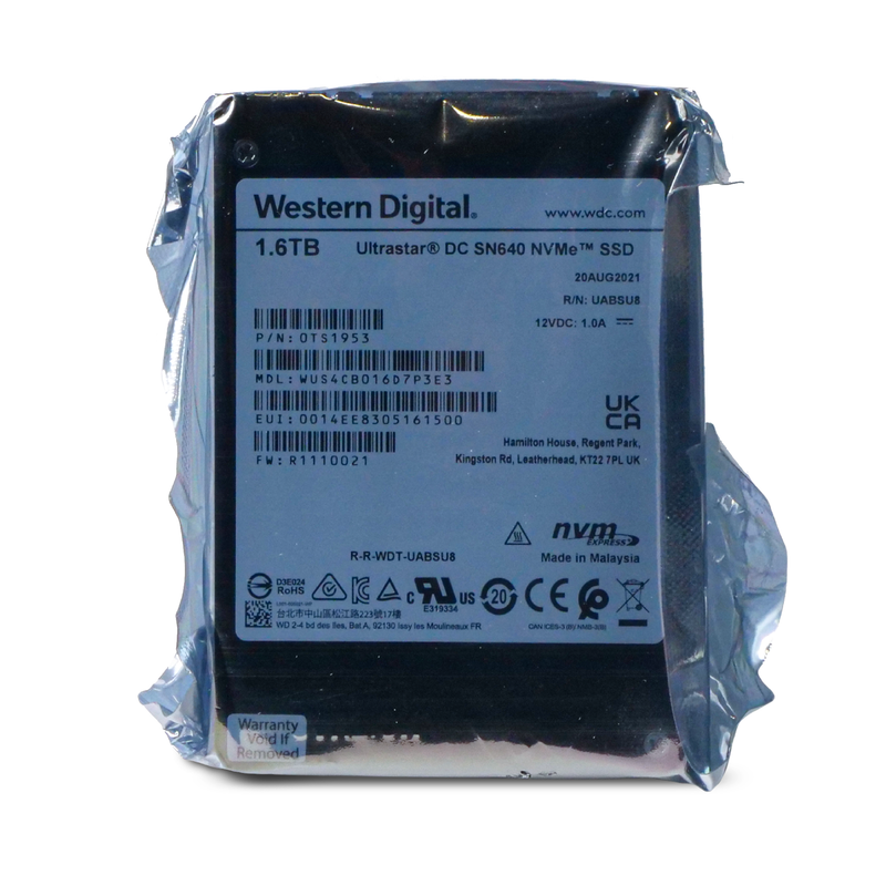 Western Digital Ultrastar DC SN640 WUS4CB016D7P3E3 0TS1953 1.6TB 2 DWPD PCIe Gen 3.1 x4 4GB/s 3D TLC U.2 NVMe 2.5in SSD