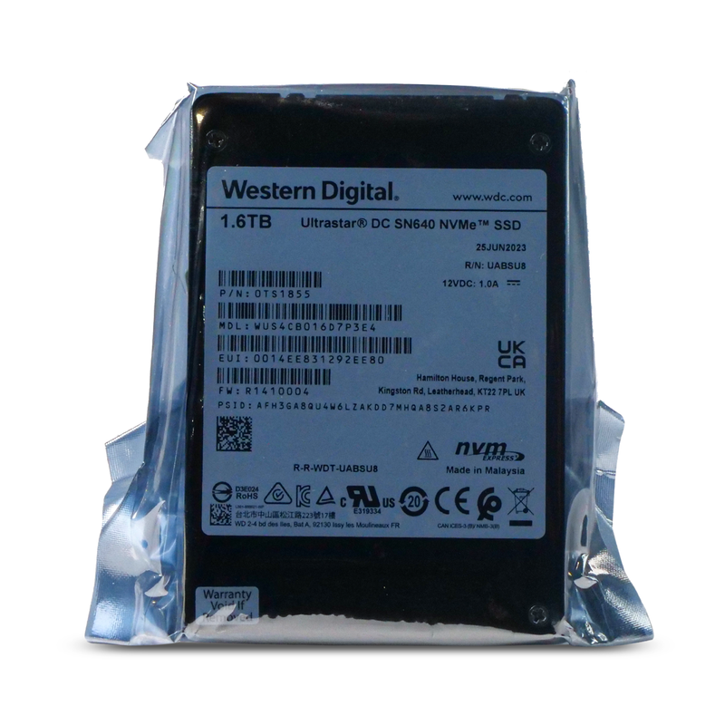 Western Digital Ultrastar DC SN640 WUS4CB016D7P3E4 0TS1855 1.6TB 2 DWPD PCIe Gen 3.1 x4 4GB/s 3D TLC U.2 NVMe 2.5in SSD