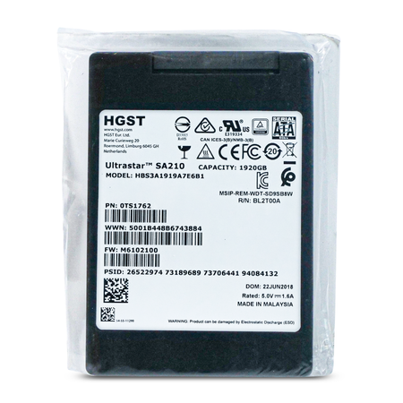 HGST Ultrastar DC SA210 HBS3A1919A7E6B1 0TS1762 1.92TB 0.1 DWPD SATA 6Gb/s 3D TLC 2.5in SSD