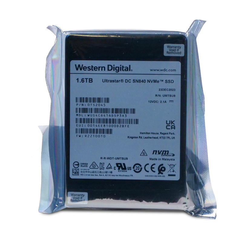 Western Digital Ultrastar DC SN840 WUS4C6416DSP3X3 0TS2045 1.6TB 3 DWPD PCIe Gen 3.1 x4 4GB/s 3D TLC U.2 NVMe 2.5in SSD