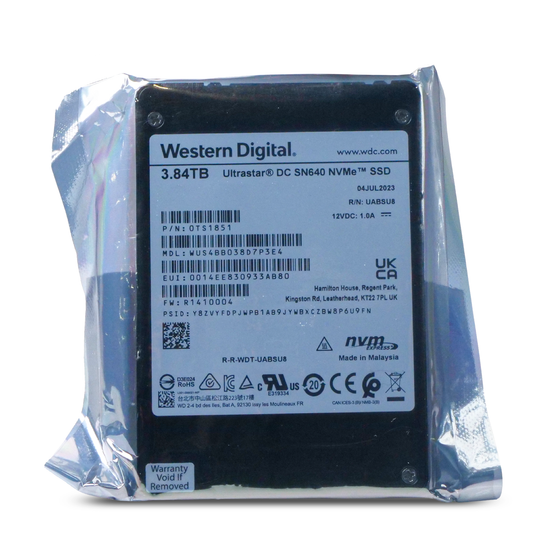 Western Digital Ultrastar DC SN640 WUS4BB038D7P3E4 0TS1851 3.84TB 0.8 DWPD PCIe Gen 3.1 x4 4GB/s 3D TLC U.2 NVMe 2.5in SSD