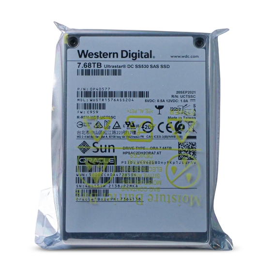 Western Digital Ultrastar DC SS530 WUSTR1576ASS204 0P40577 7.68TB 1 DWPD SAS 12Gb/s 3D TLC 2.5in SSD