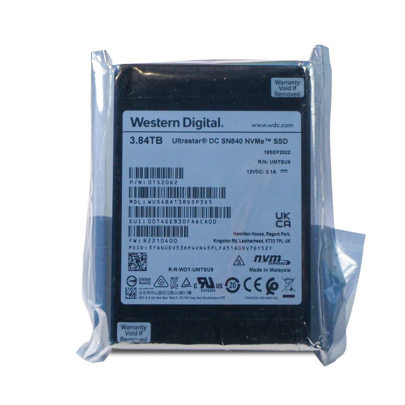 Western Digital Ultrastar DC SN840 WUS4BA138DSP3X5 0TS2062 3.84TB 1 DWPD PCIe Gen 3.1 x4 4GB/s 3D TLC U.2 NVMe 2.5in SSD