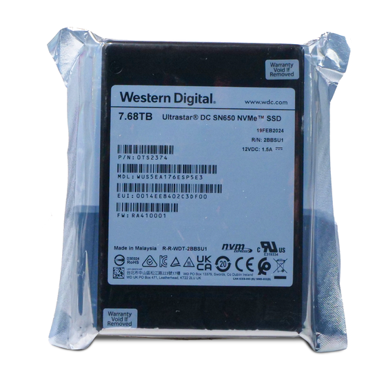 Western Digital Ultrastar DC SN650 WUS5EA176ESP5E3 0TS2374 7.68TB 1 DWPD PCIe Gen 4.0 x4 8GB/s 3D TLC U.3 NVMe 2.5in SSD