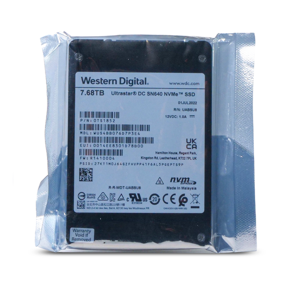 Western Digital Ultrastar DC SN640 WUS4BB076D7P3E4 0TS1852 7.68TB 0.8 DWPD PCIe Gen 3.1 x4 4GB/s 3D TLC U.2 NVMe 2.5in SSD
