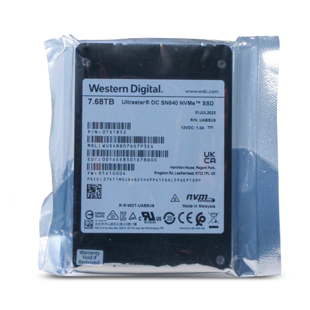 Western Digital Ultrastar DC SN640 WUS4BB076D7P3E4 0TS1852 7.68TB 0.8 DWPD PCIe Gen 3.1 x4 4GB/s 3D TLC U.2 NVMe 2.5in SSD