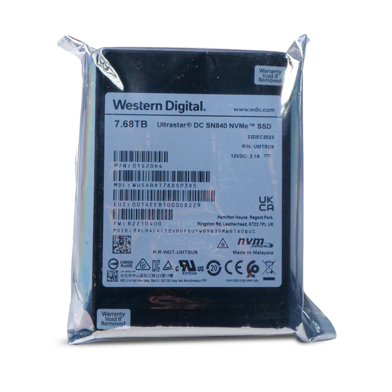 Western Digital Ultrastar DC SN840 WUS4BA176DSP3X5 0TS2064 7.68TB 1 DWPD PCIe Gen 3.1 x4 4GB/s 3D TLC U.2 NVMe 2.5in SSD