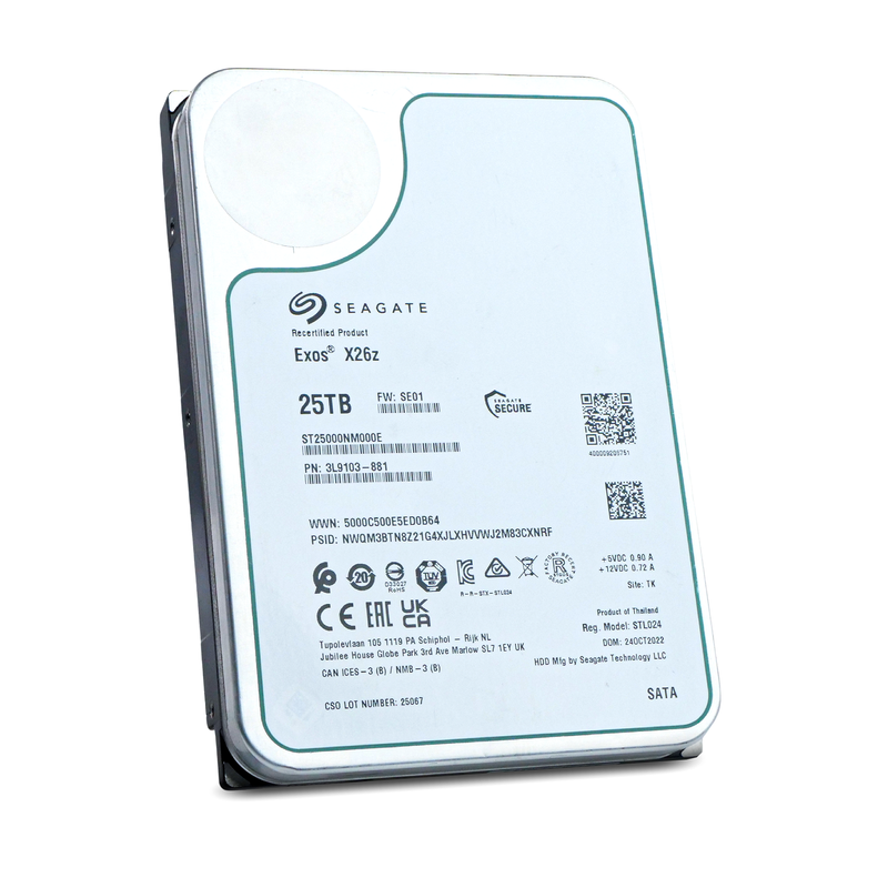 Seagate Exos X26Z ST25000NM000E 25TB 7.2K RPM SATA 6Gb/s 512e Host Managed SMR 3.5in Recertified Hard Drive