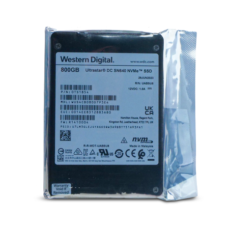 Western Digital Ultrastar DC SN640 WUS4CB080D7P3E4 0TS1854 800GB 2 DWPD PCIe Gen 3.1 x4 4GB/s 3D TLC U.2 NVMe 2.5in SSD