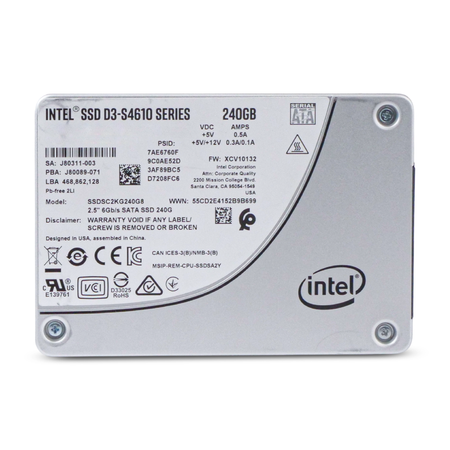Intel D3-S4610 SSDSC2KG240G8 240GB 3 DWPD SATA 6Gb/s 3D TLC 2.5in Refurbished SSD