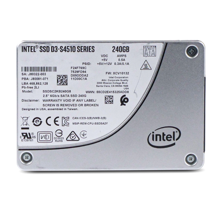 Intel D3-S4510 SSDSC2KB240G8 240GB 2 DWPD SATA 6Gb/s 3D TLC 2.5in Refurbished SSD