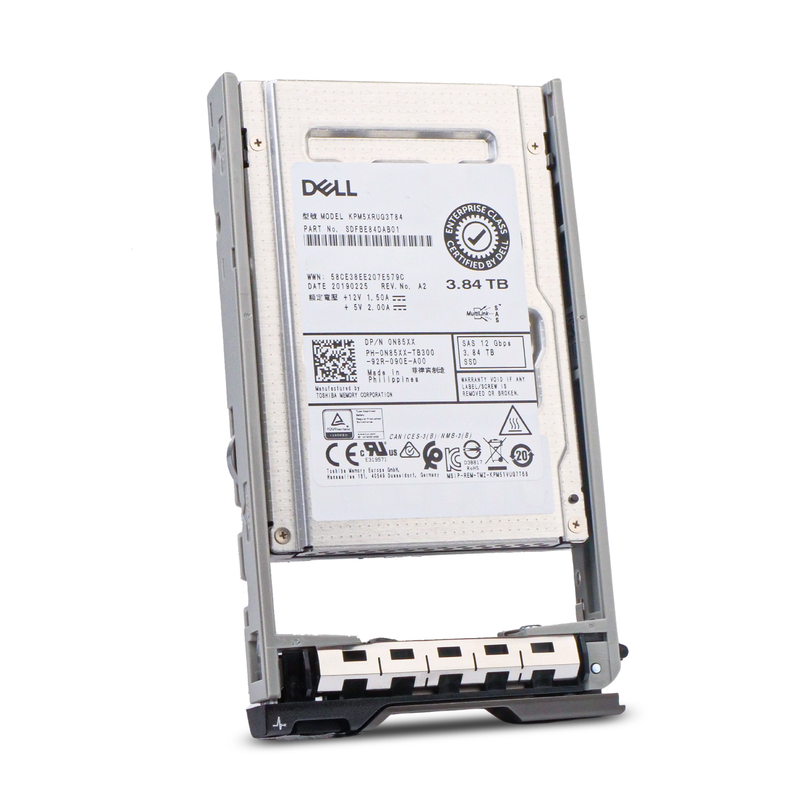 Dell G13 0N85XX 3.84TB 1 DWPD SAS 12Gb/s 3D TLC 2.5in Solid State Drive, front angled view