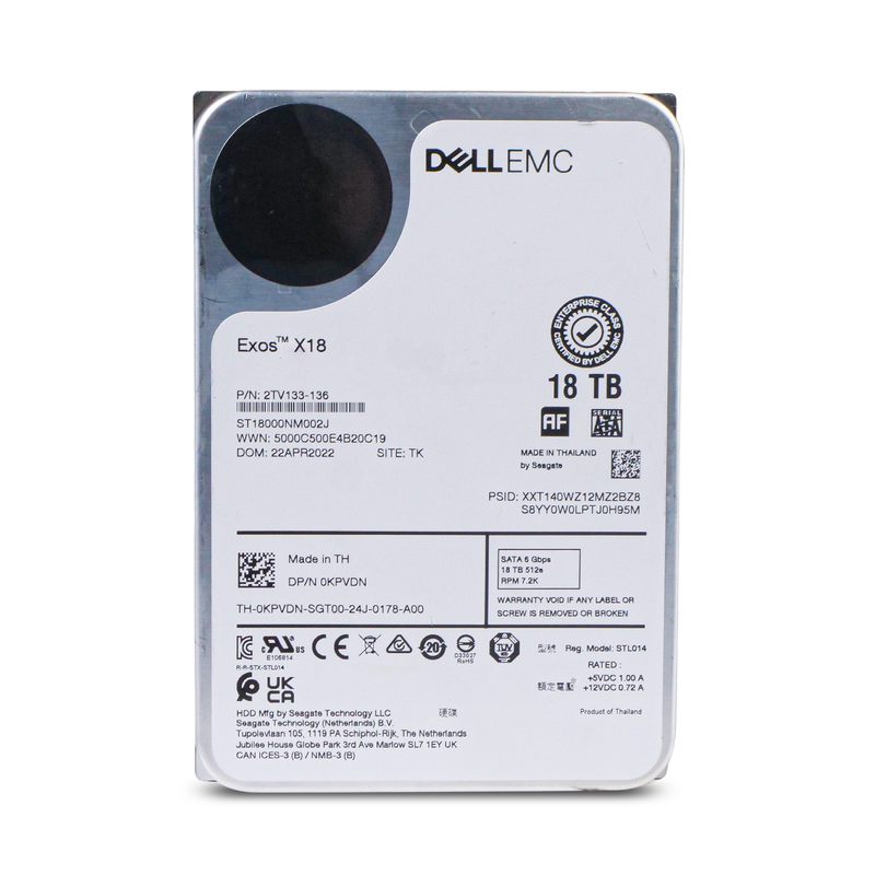 Dell/Seagate Exos X18 ST18000NM002J 18TB 7.2K RPM SATA 6Gb/s 512e PowerEdge Certified 3.5in Hard Drive