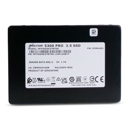 Micron 5300 PRO MTFDDAK3T8TDS 1AW1ZABYY 3.84TB 1.2 DWPD SATA 6Gb/s 3D TLC 2.5in Refurbished SSD