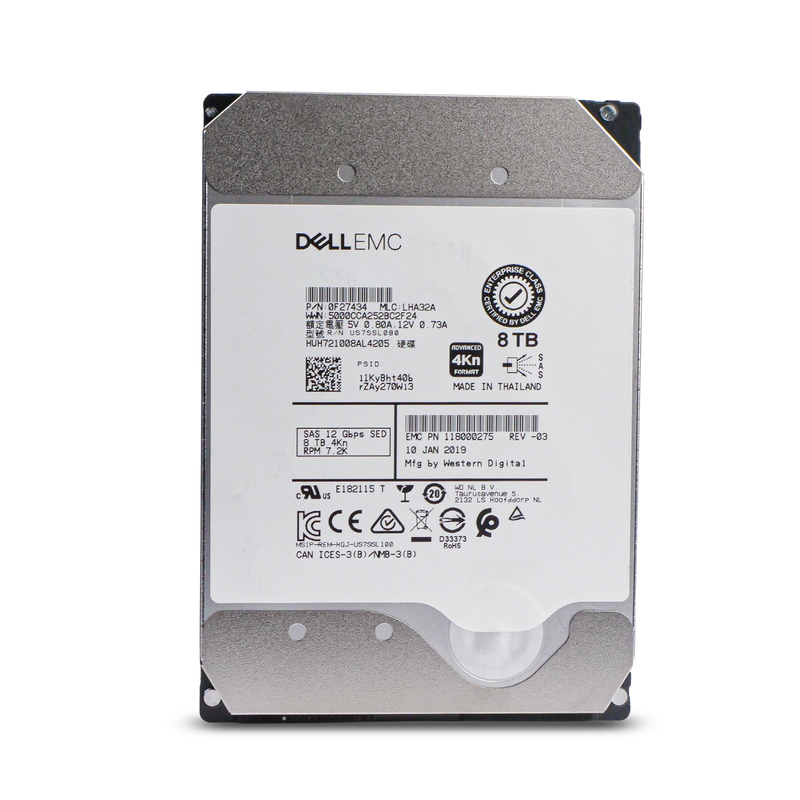 Dell/Western Digital Ultrastar DC HC510 HUH721008AL4205 0F27409 8TB 7.2K RPM SAS 12Gb/s 4Kn 256MB 3.5in Refurbished HDD