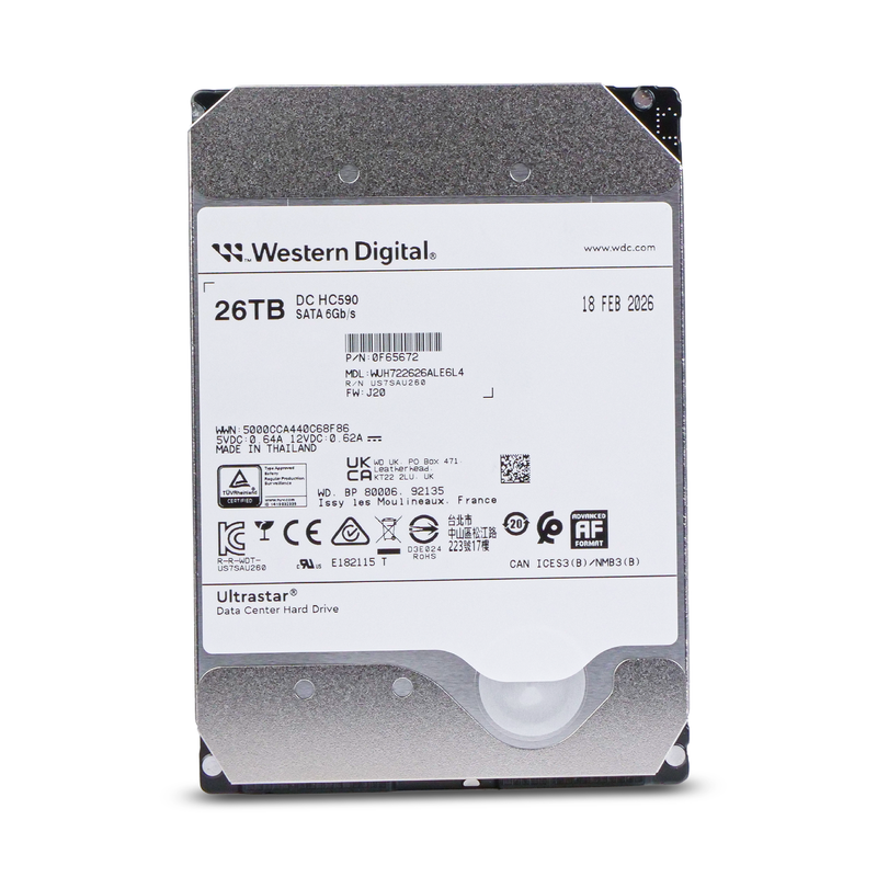 Western Digital Ultrastar DC HC590 WUH722626ALE6L4 0F65672 26TB 7.2K RPM SATA 6Gb/s 512e 512MB 3.5in HDD
