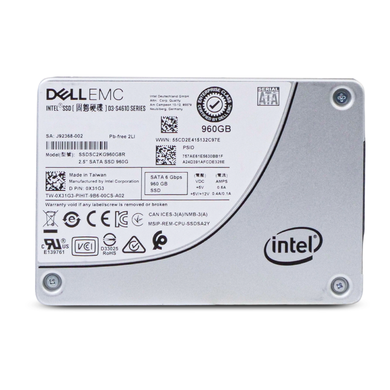 Dell/Intel D3-S4610 SSDSC2KG960G8R 960GB 3 DWPD SATA 6Gb/s 3D TLC 2.5in Refurbished Mixed Use SSD