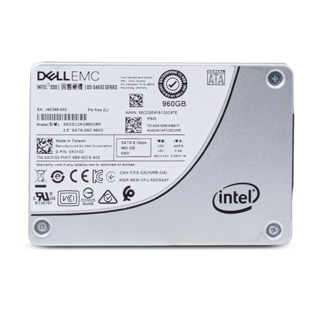 Dell/Intel D3-S4610 SSDSC2KG960G8R 960GB 3 DWPD SATA 6Gb/s 3D TLC 2.5in Refurbished Mixed Use SSD