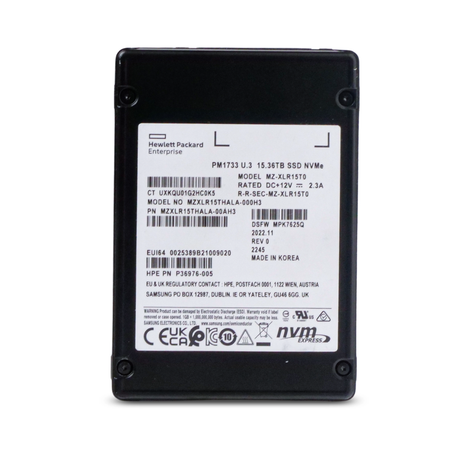HP/Samsung PM1733 MZXLR15THALA P36976-005 15.36TB PCIe Gen 4.0 x4 8GB/s U.3 NVMe 2.5in Solid State Drive