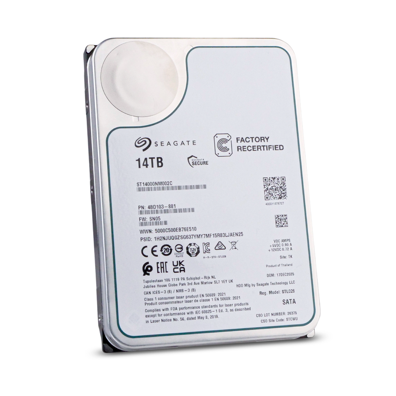 Seagate Exos ST14000NM002C 14TB 7.2K RPM SATA 6Gb/s 512e 256MB 3.5in Recertified HDD