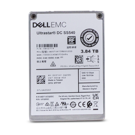 Dell/Western Digital Ultrastar DC SS540 WUSTVA138BSS200 0B42719 3.84TB 1 DWPD SAS 12Gb/s 3D TLC 2.5in Refurbished SSD