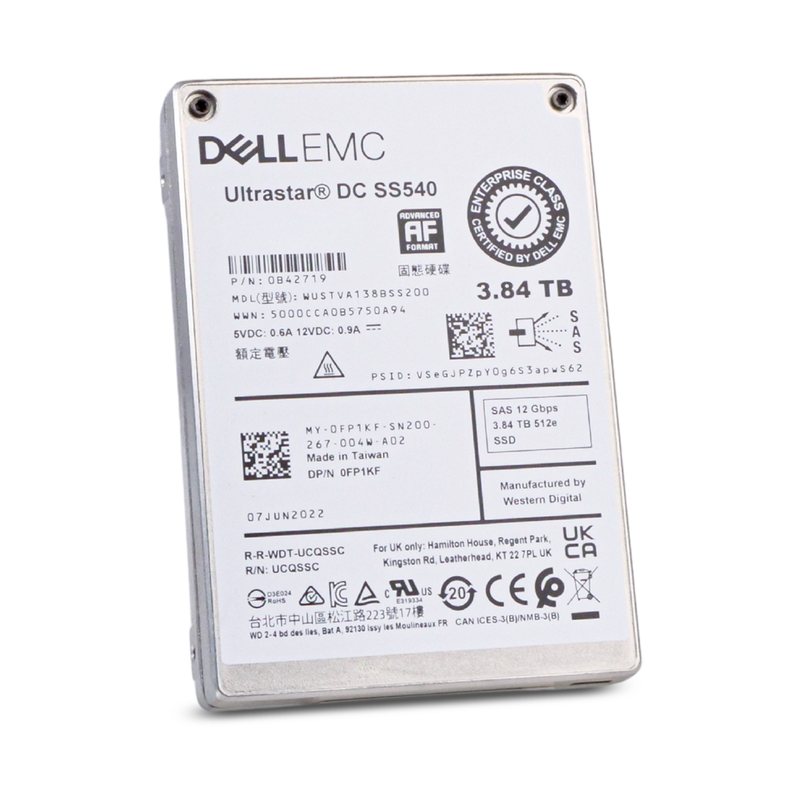 Dell/Western Digital Ultrastar DC SS540 WUSTVA138BSS200 0B42719 3.84TB 1 DWPD SAS 12Gb/s 3D TLC 2.5in Refurbished SSD