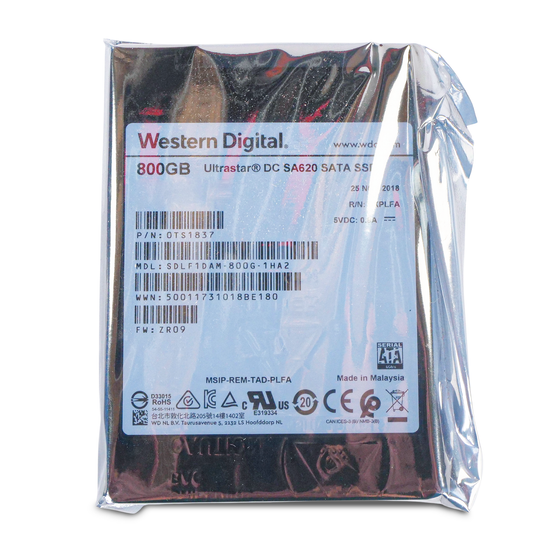 Western Digital Ultrastar DC SA620 SDLF1DAM-800G-1HA2 0TS1837 800GB 1.8 DWPD SATA 6Gb/s MLC 2.5in SSD
