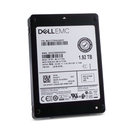 Dell / Samsung PM1643 MZILT1T9HAJQAD3 1.92TB SAS 12Gb/s 2.5" Enterprise SSD, Front side View