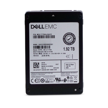 Dell / Samsung PM1643 MZILT1T9HAJQAD3 1.92TB SAS 12Gb/s 2.5" Enterprise SSD, Front View