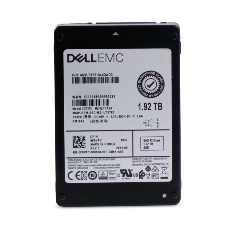 Dell/Samsung PM1643 MZILT1T9HAJQAD3 1.92TB 1 DWPD SAS 12Gb/s 3D TLC 2.5in Refurbished SSD