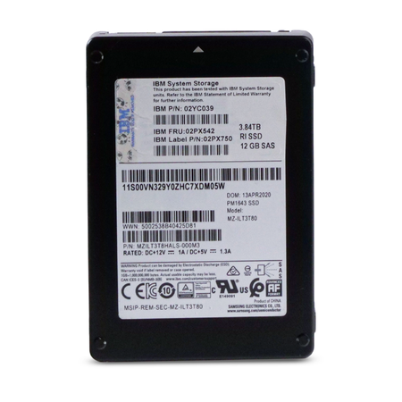 IBM/Samsung PM1643 MZILT3T8HALS-000M3 3.84TB SAS 12Gb/s 2.5" SSD, Front View