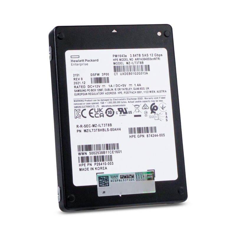 HP/Samsung PM1643a MZILT3T8HBLS 3.84TB SAS 12Gb/s 3D TLC 1 DWPD 2.5in Refurbished SSD