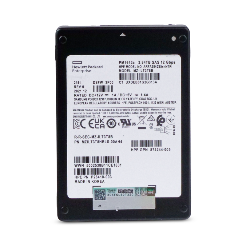 HP/Samsung PM1643a MZILT3T8HBLS 3.84TB SAS 12Gb/s 3D TLC 1 DWPD 2.5in Refurbished SSD