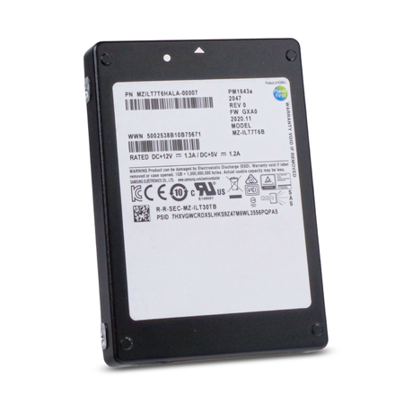 Samsung PM1643a MZILT7T6HALA 7.68TB 1 DWPD SAS 12Gb/s 3D TLC 2.5in Refurbished SSD