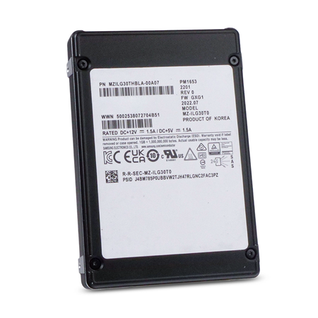 Samsung PM1653 MZILG30THBLA-00A07 30.72TB SAS 24Gb/s 2.5" Enterprise SSD, Front side View