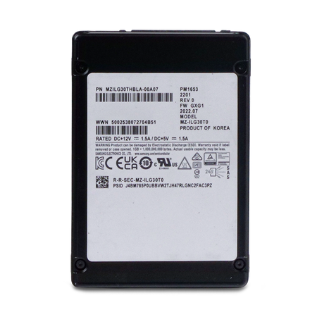 Samsung PM1653 MZILG30THBLA-00A07 30.72TB SAS 24Gb/s 2.5" Enterprise SSD, Front View