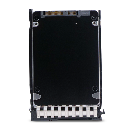 Rear view of HPE PM1643a 3.84TB SAS 12Gb/s enterprise SSD in HPE Smart Carrier with SAS connector for server storage.