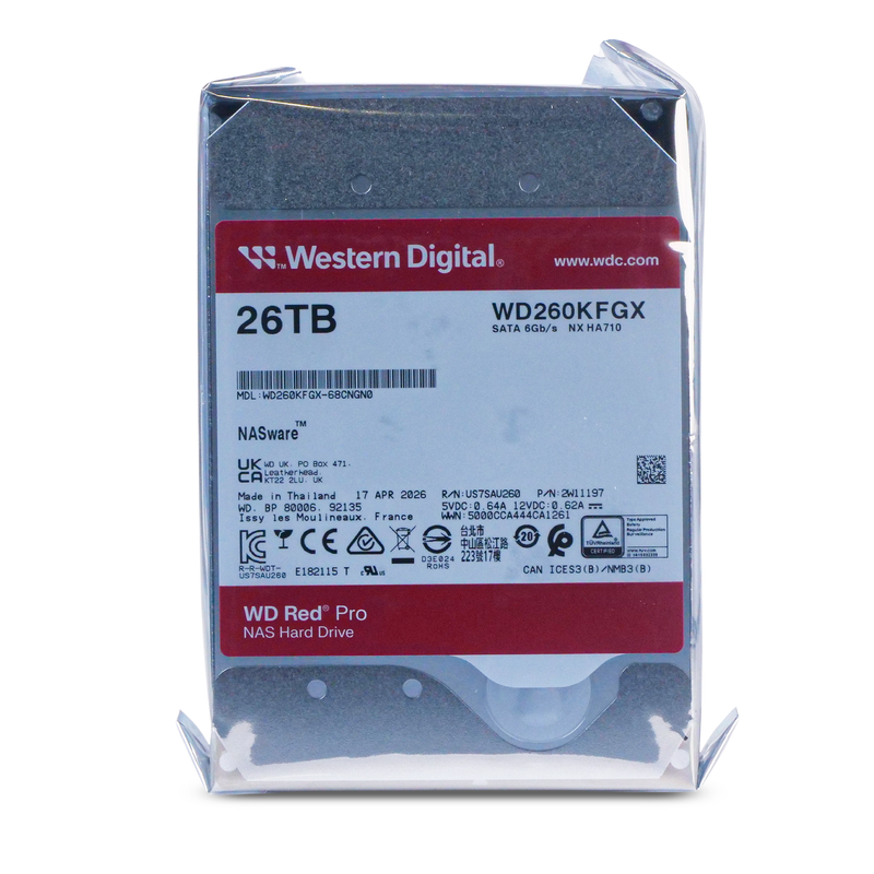 Western Digital Red Pro WD260KFGX 26TB 7.2K RPM SATA 6Gb/s 512e 512MB 3.5in NAS Hard Drive