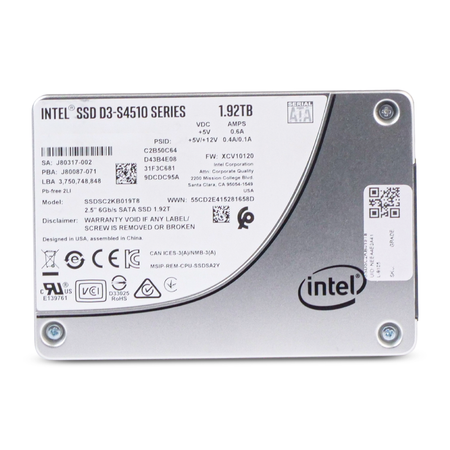Intel D3-S4510 SSDSC2KB019T8 1.92TB SATA 6Gb/s 3D TLC 2 DWPD 2.5in Read Intensive Refurbished SSD
