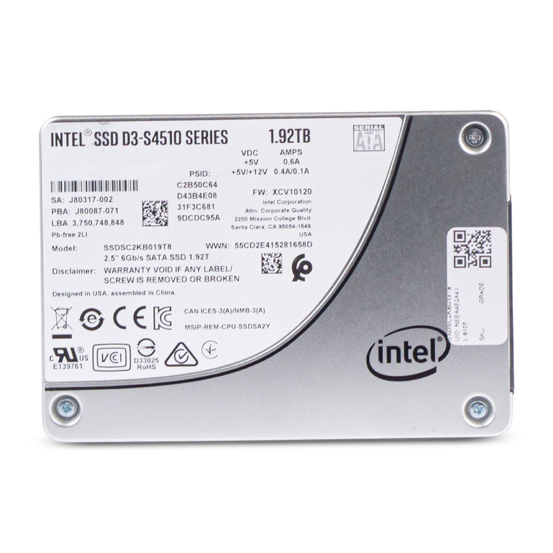 Intel D3-S4510 SSDSC2KB019T8 1.92TB SATA 6Gb/s 3D TLC 2 DWPD 2.5in Read Intensive Refurbished SSD