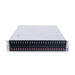 Front view of a 2U rack-mounted server with 24 hot-swap drive bays, red pull tabs, power button, and status indicators.