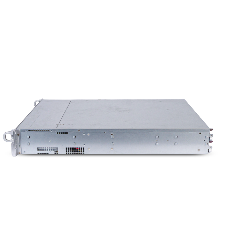 Side view of a 2U rack-mounted server showing the chassis, ventilation grilles, and carry handles on each end.