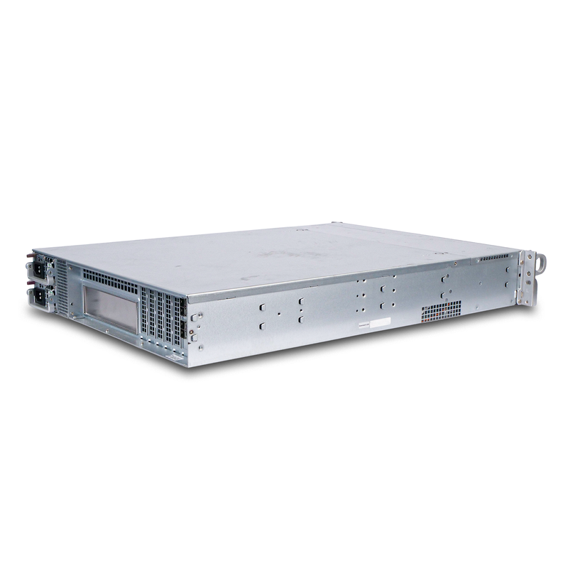 Angled side view of a 2U rack-mounted server chassis showing the top panel, ventilation grilles, and expansion areas.