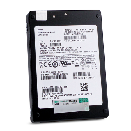 Samsung/HPE PM1643a ARFA7680S5xnFTRI 7.68TB SAS 12Gb/s 2.5" Enterprise SSD, Side View